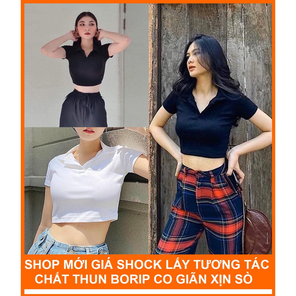 Áo croptop polo nữ - Áo croptop ôm tay ngắn sexy dễ thương cotton thun co giãn JOSEE’ thời thượng