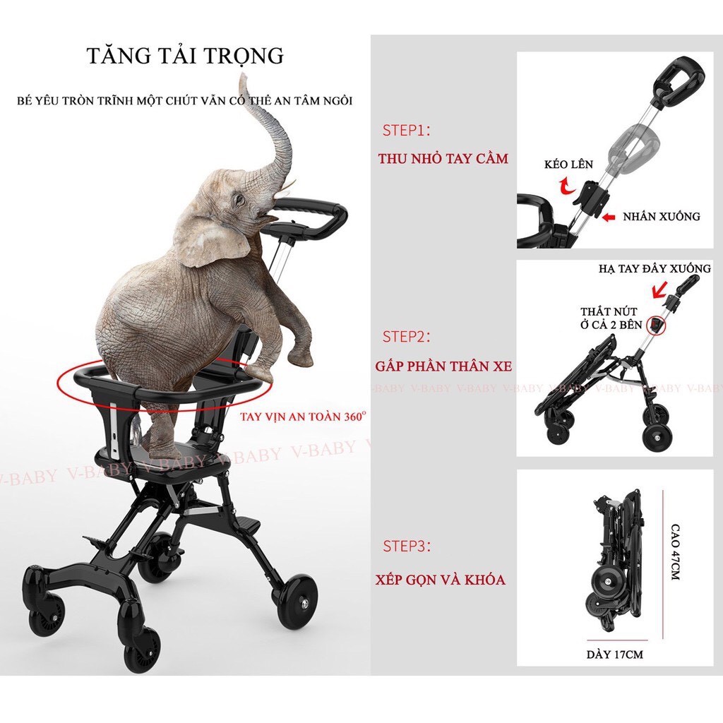 Xe Đẩy Đẩy Gấp Gọn Du Lịch Cho Em Bé VBABY 520