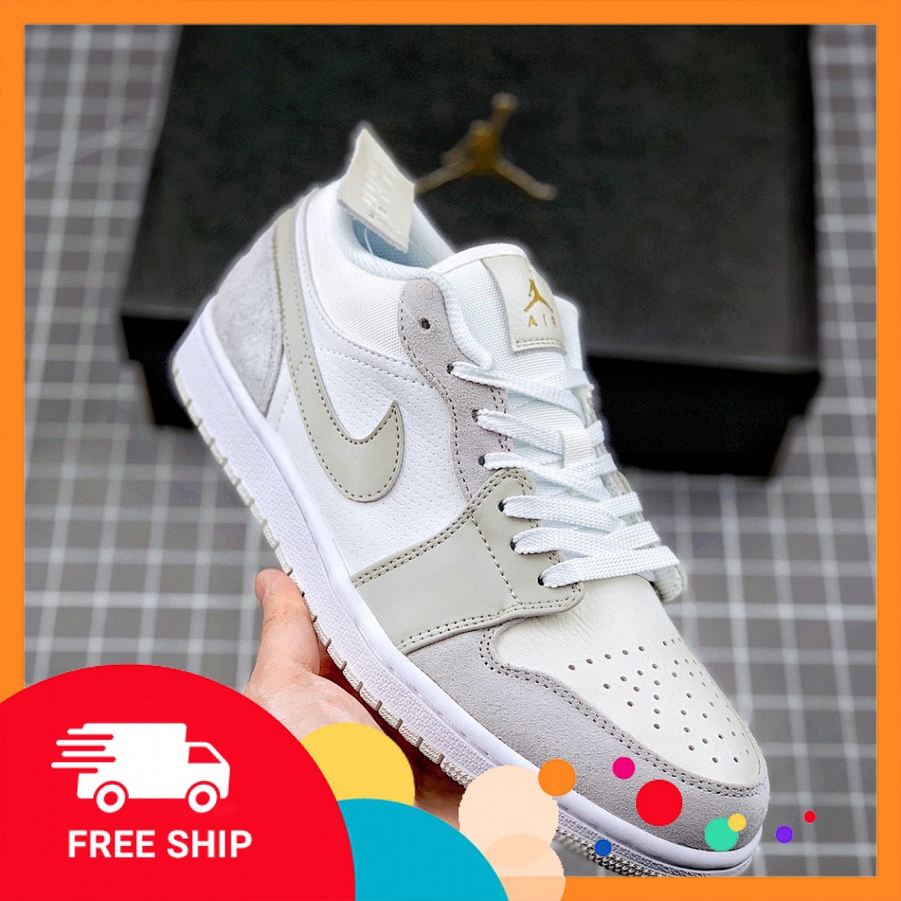 Giày JD Paris Cổ Thấp, Giày Jordan 1 Cổ Thấp Xám Xanh Da Lộn, hàng cao cấp đẩy đủ Nam Nữ 36-43 FULL BILL BOX