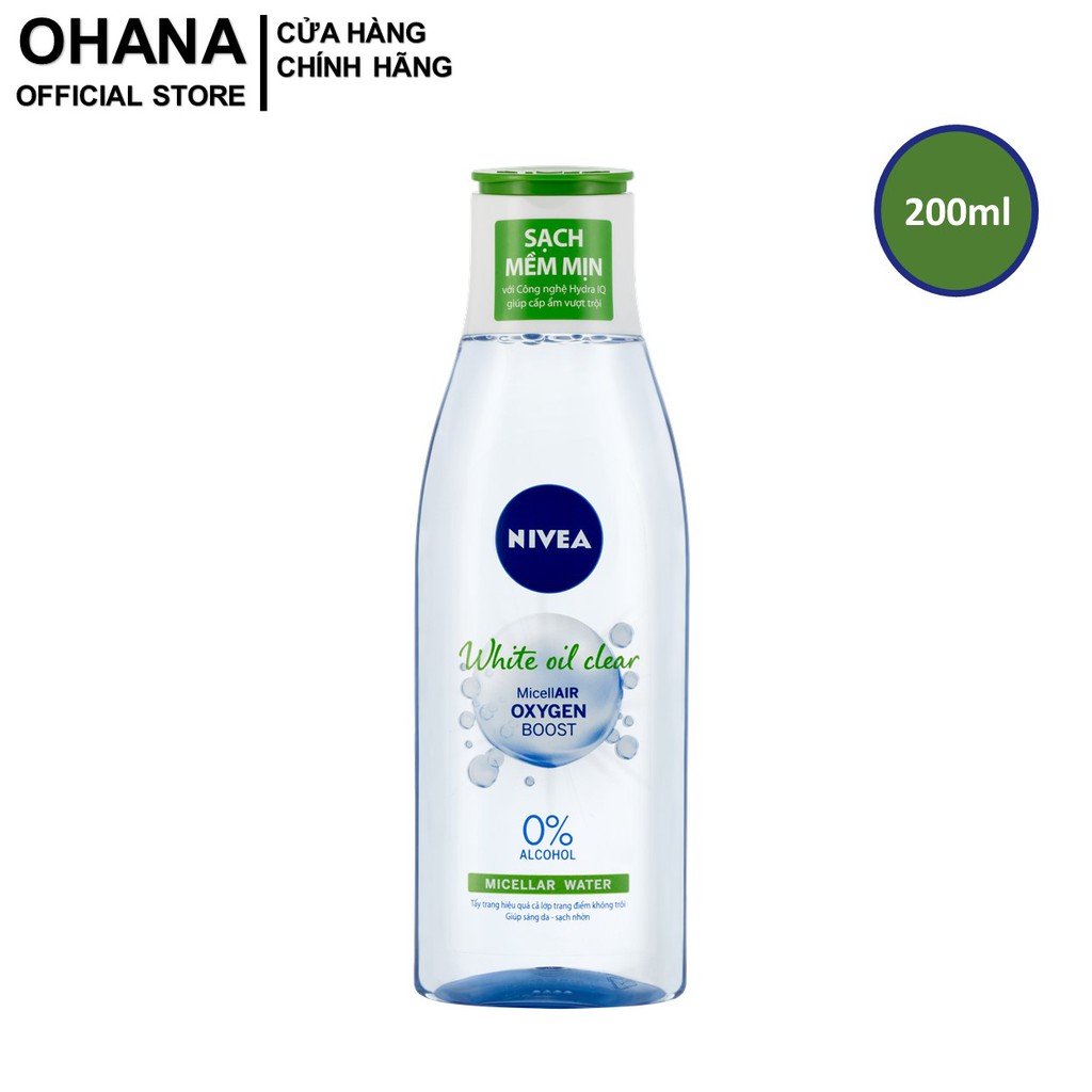 Nước Tẩy Trang Không Cồn, Sáng Da, Sạch Nhờn Nivea White Oil Clear Micellar Water 200ml - Xanh Lá - 86609