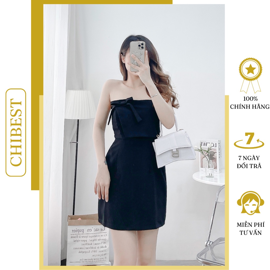 Đầm kiểu ống chất tuyết mưa kèm nơ ngực  phong cách sang chảnh 𝐇𝐃𝐁𝟗𝟏𝟐