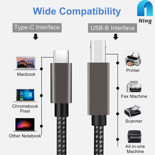 Dây Cáp Ning Type-c Sang Usb B 2.0 Dài 1.5m / 2m Chuyên Dụng Cho Máy In Notebook