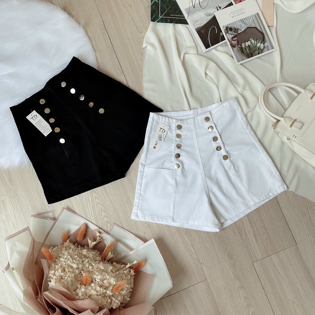 Quần short nữ kaki lưng cao có nút chất kaki dày mịn hàng chuẩn shop