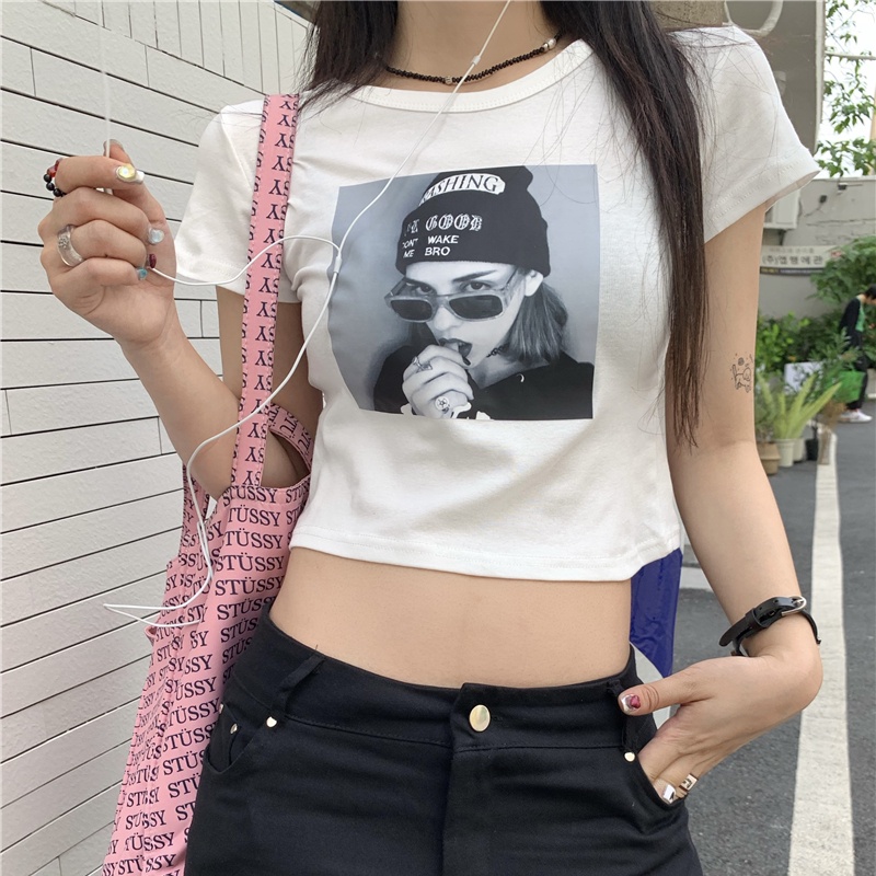 Áo Thun Tay Ngắn Dáng Ôm In Họa Tiết Thời Trang Dành Cho Nữ