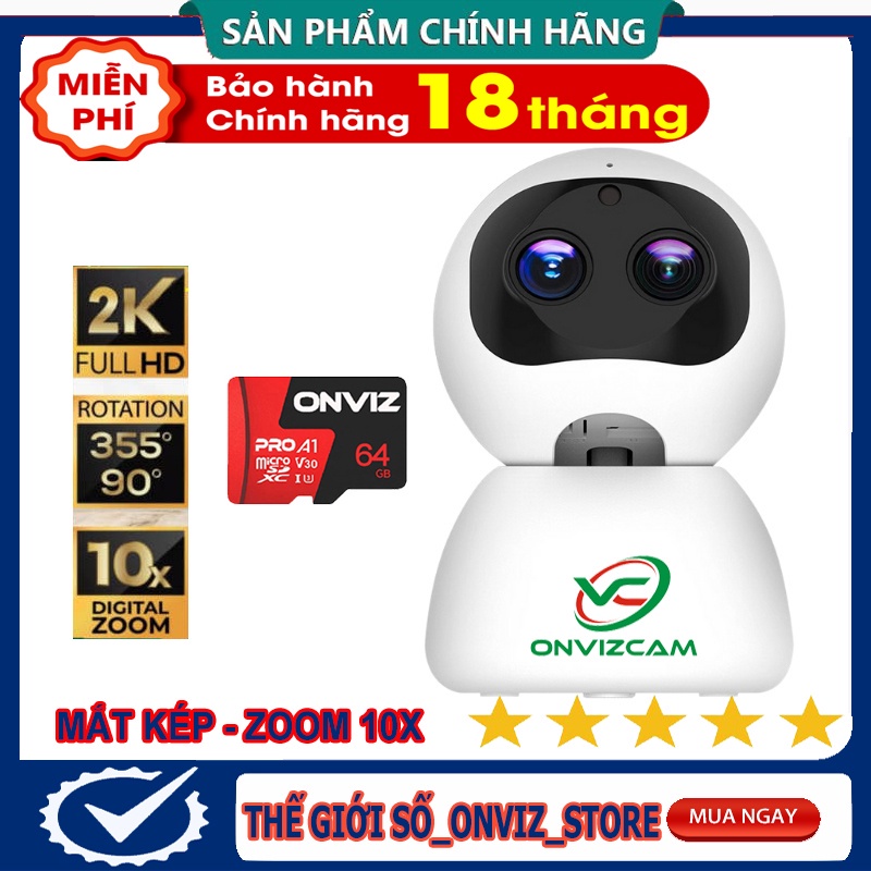 [BH 18 THÁNG - HÀNG CHÍNH HÃNG] Camera ONVIZCAM RB20 wifi robot mắt kép siêu zoom 10x sử dụng app Carecam pro