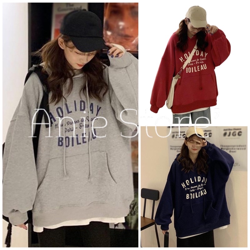Áo Hoodie Unisex HOLIDAY 🦋 Áo Khoác Nỉ Nữ Có Mũ Dáng Rộng 2 Màu 🦋