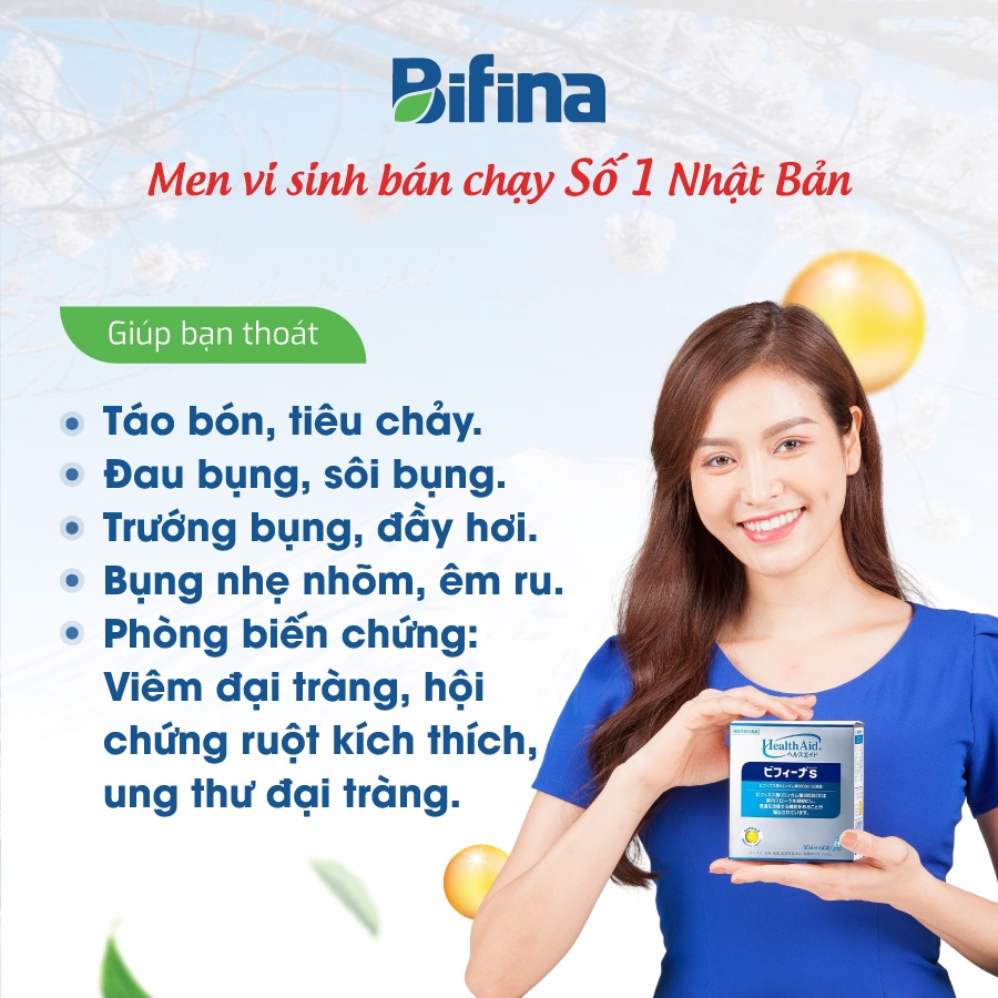 Men tiêu hóa sống BIFINA NHẬT BẢN,loại S60 gói cho cho trẻ em, người lớn, bà bầu, táo bón,tiêu chảy,đầy hơi