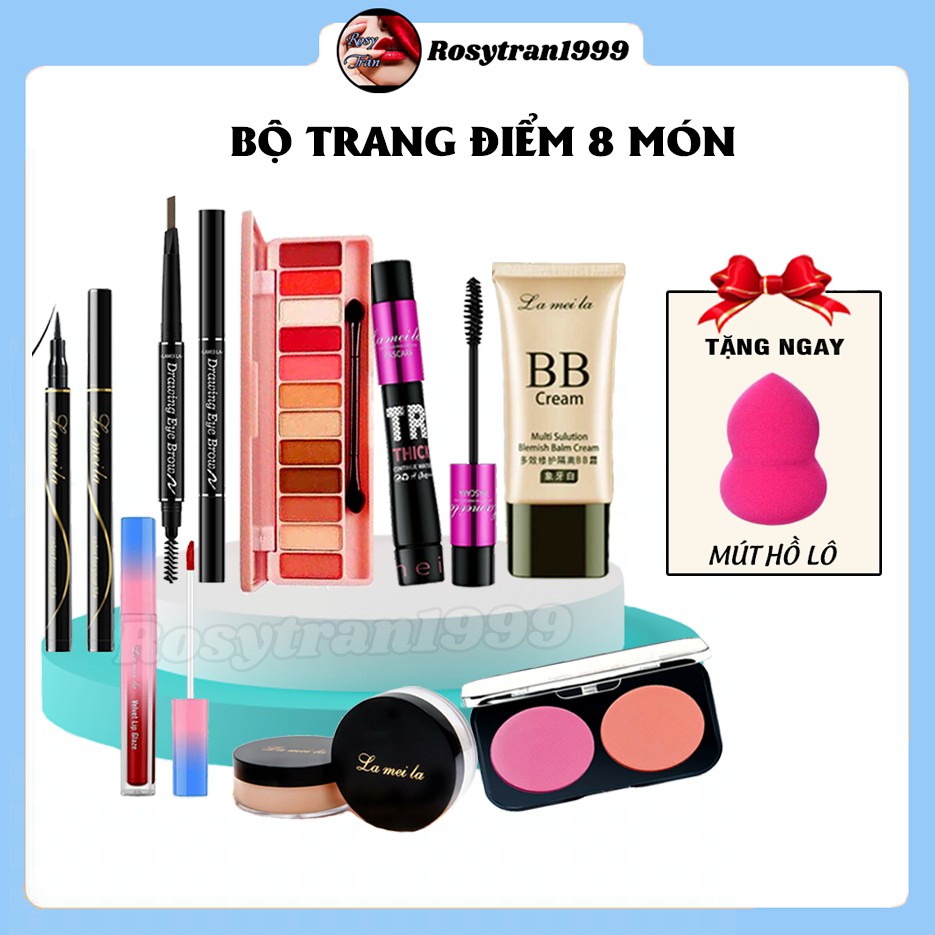 Bộ trang điểm LAMEILA 8 món Kem BB + Phấn phủ + Phấn mắt + Mascara + Chì kẻ mày + Bút dạ kẻ mắt + Son kem + Má hồng