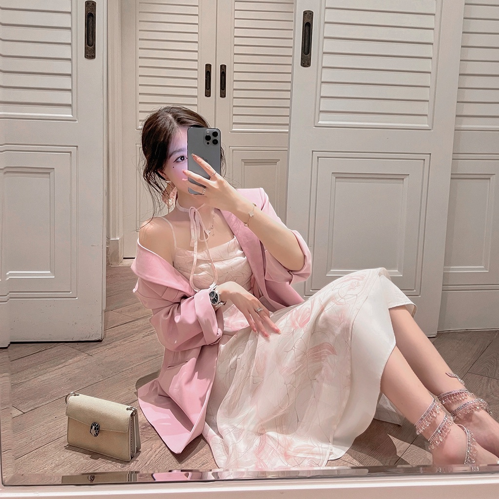 Đầm Hai Dây Dáng Dài In Hoa Thời Trang Mùa Hè Pháp Ngọt Ngào Cho Nữ