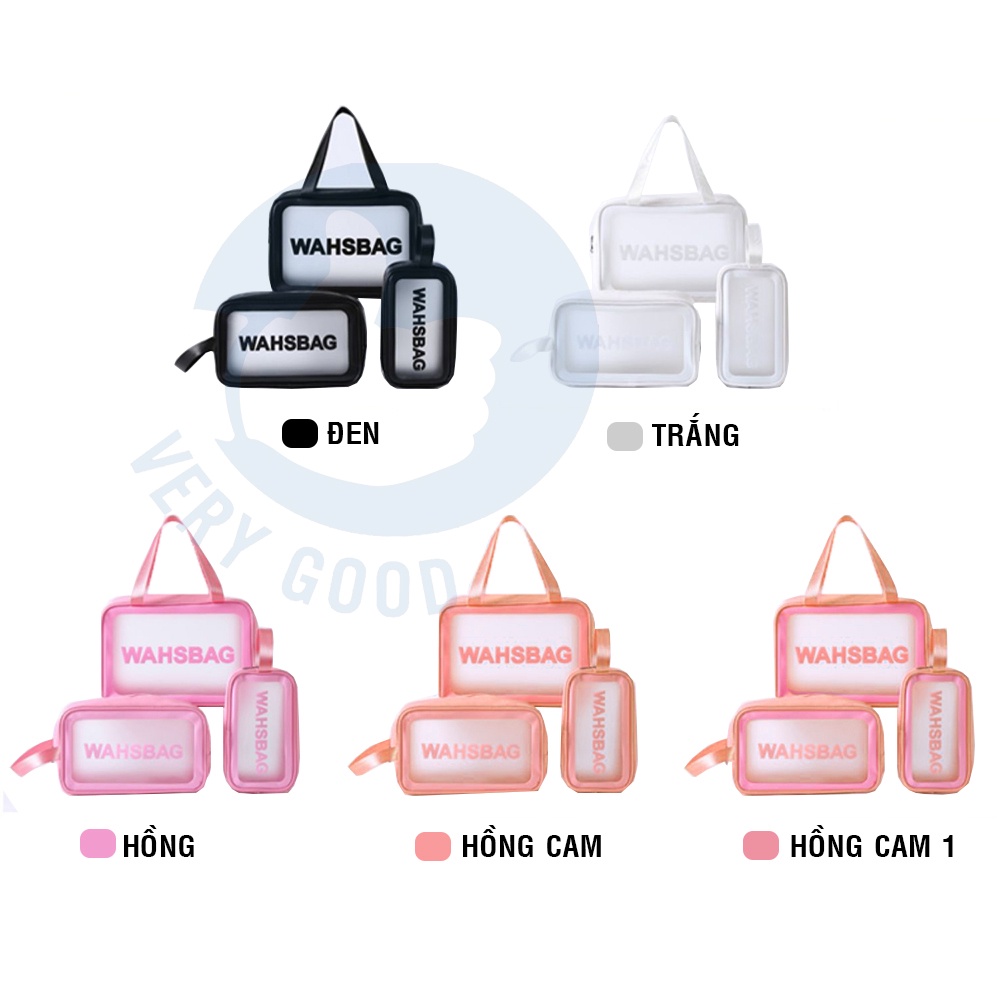 Túi đựng bảo quản mỹ phẩm đồ trang điểm du lịch washbag trong suốt có khóa kéo chống thấm nước màu sắc trang nhã