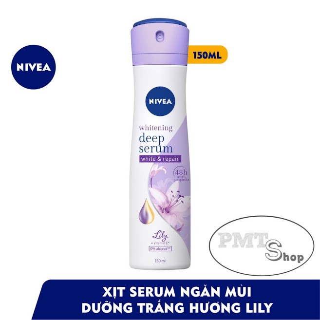 Xịt ngăn mùi nữ NIVEA Deep Serum 150ml trắng mịn hương hoa Lily | Hokkaido Rose | BigBuy360 - bigbuy360.vn