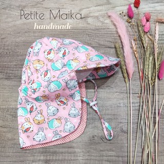 Mũ  lưỡi trai che gáy kiểu Nhật, mũ đi biển picnic cho bé, ĐỦ SIZE, thỏ mập hồng