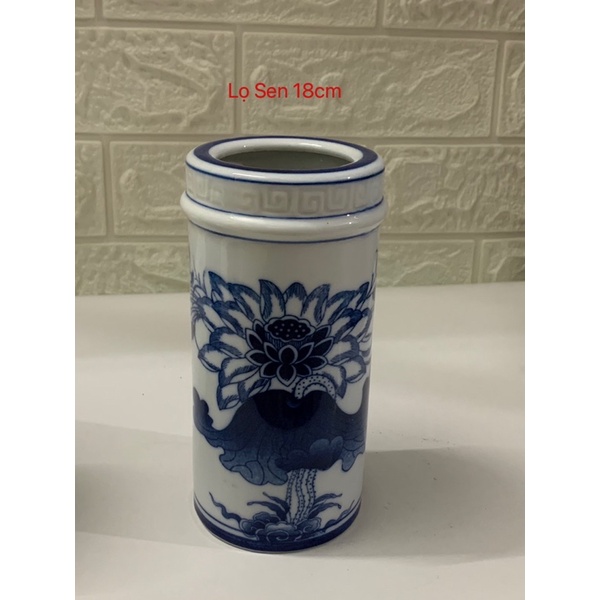 Lọ Cắm Hương Bát Tràng Hoạ Tiết Hoa Sen Men Đep