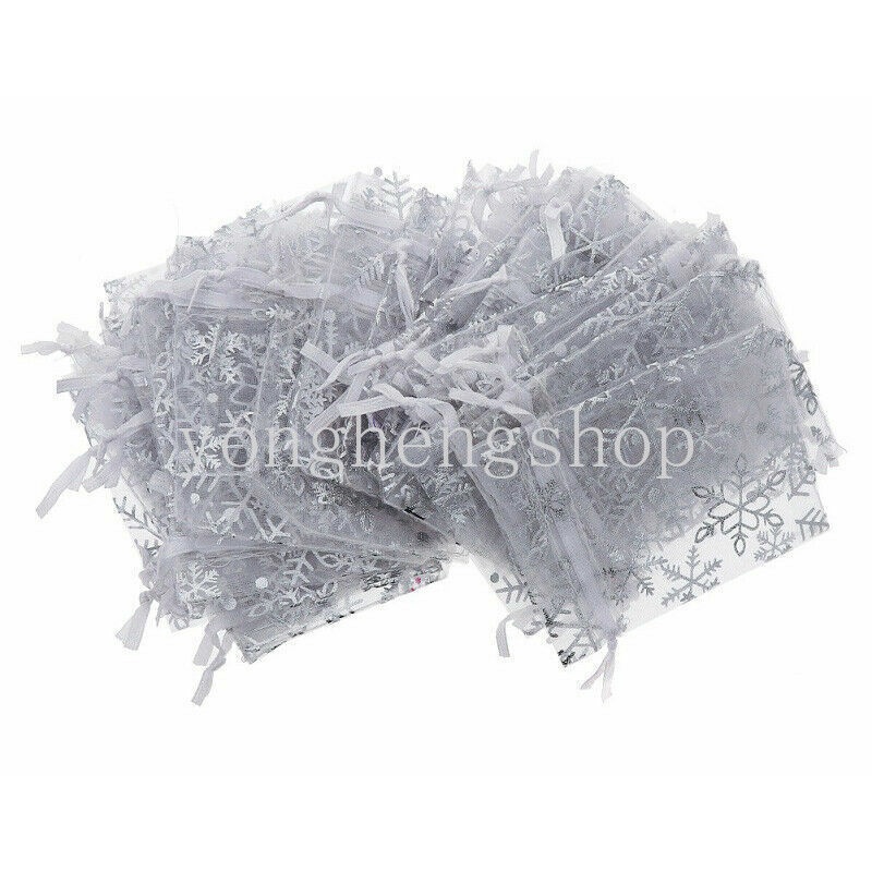 Set 100 Túi Rút Dây Họa Tiết Bông Tuyết Xinh Xắn Đựng Quà