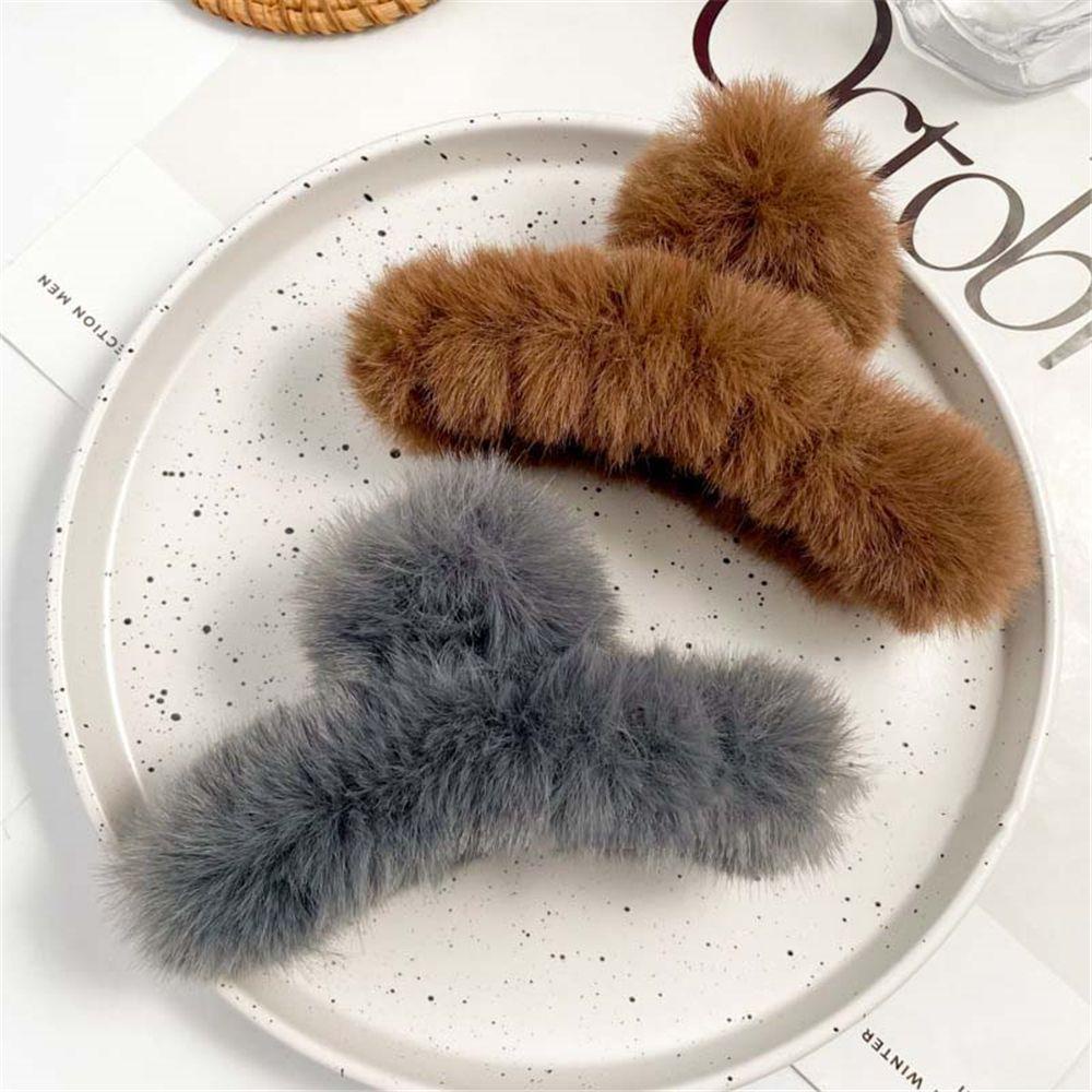 Kẹp Tóc Càng Cua Bằng Lông Giả Màu Sắc Trơn Thời Trang Thu Đông