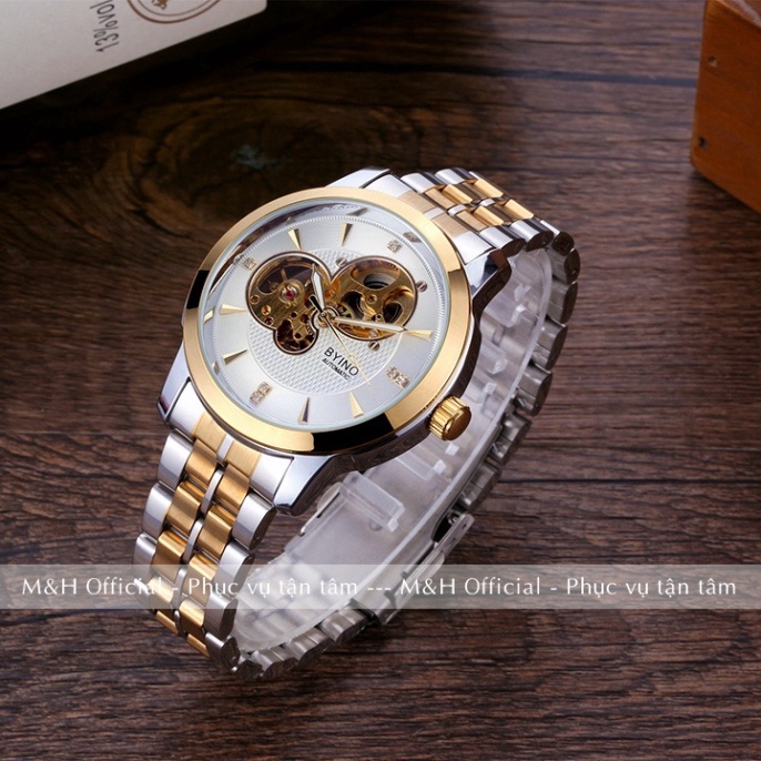 Đồng hồ cơ automatic nam Byino 8082 dây thép không gỉ, mặt vân, cơ lộ máy chính hãng sang trọng lịch lãm [Tặng tháo dây] | BigBuy360 - bigbuy360.vn
