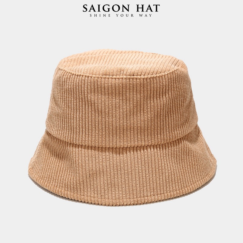 Nón bucket nữ trơn nhung mũ bucket nữ vành cụp suông cá tính năng đội form chuẩn dễ đội có dây rút điều chỉnh size đầu