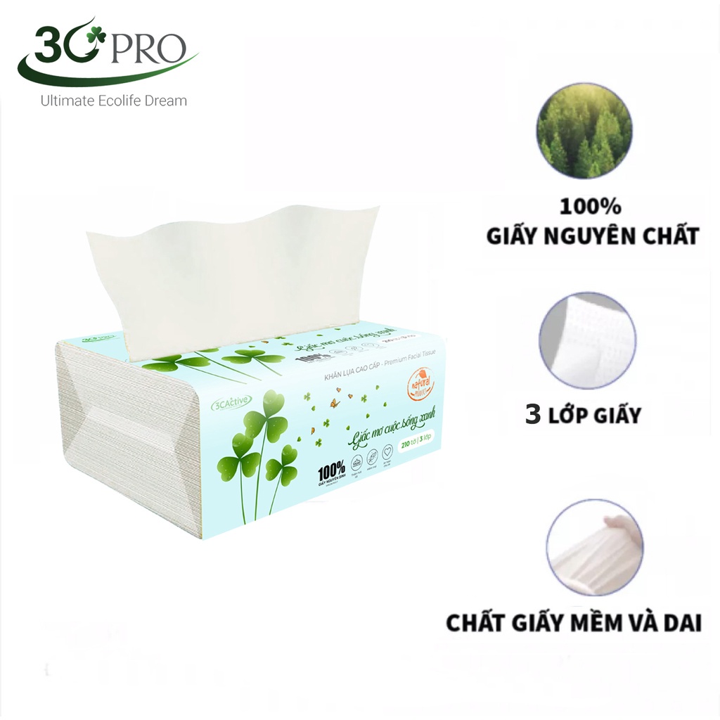 COMBO 10 gói Giấy rút lụa mini cao cấp 3C Active, 100% bột giấy nguyên sinh, 3 lớp siêu mềm