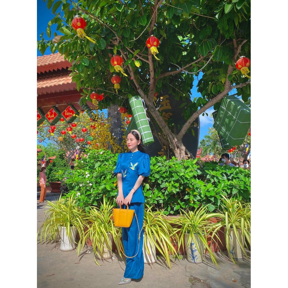 Đồ Lam Đi Chùa #Mẫu thêu hạc# Quần Áo Nữ