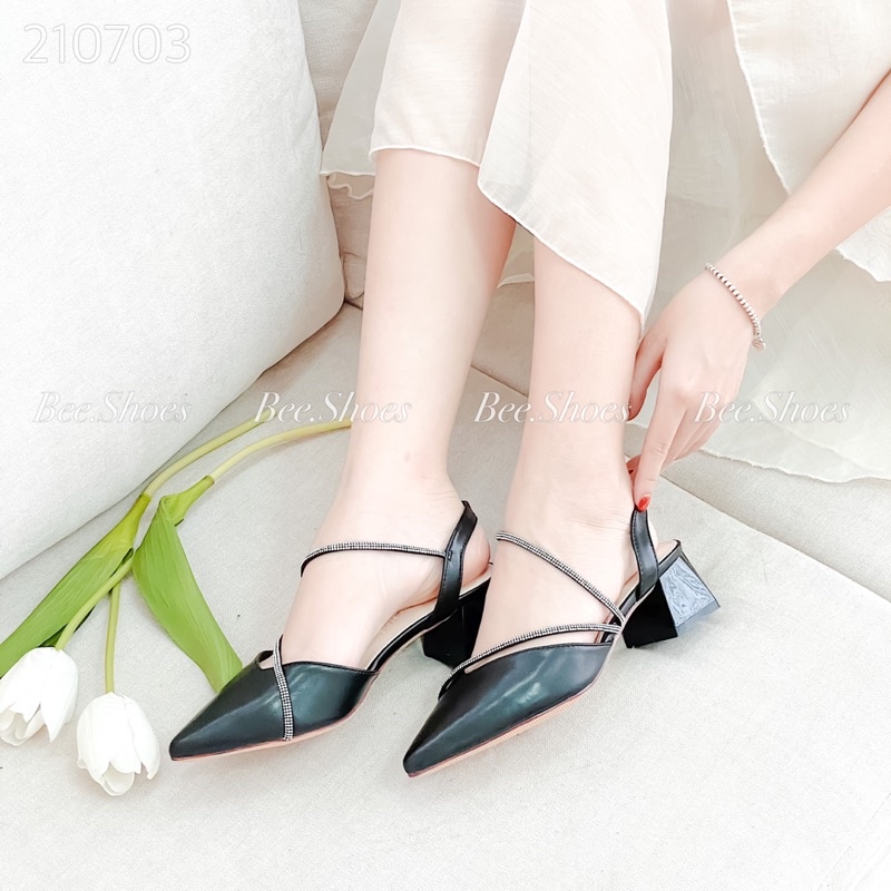 BEESHOES - GIÀY CAO GÓT NỮ THỜI TRANG DA MỀM GÓT TRỤ CAO 5 PHÂN - GIÀY CAO GÓT DỄ ĐI ÊM CHÂN SẴN MÀU ĐEN KEM 210703