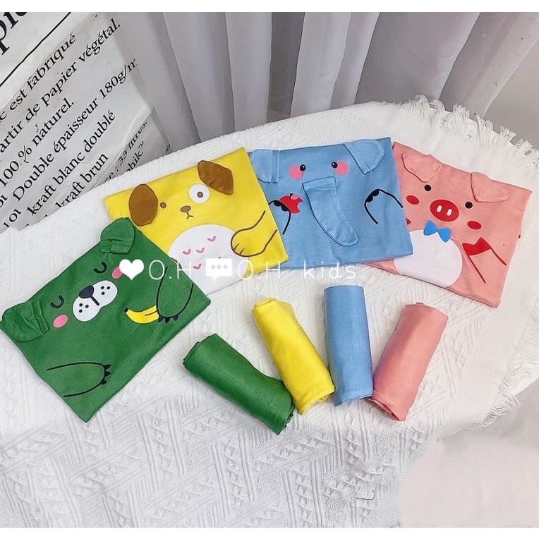 Bộ Kwoo hè thu thun tạnh dài tay in hình thú cho bé nằm đièu hòa, chống muỗi cắn_HC50