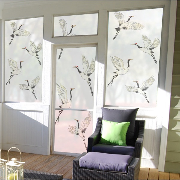 Decal dán kính cao cấp - Đàn hạt trắng bay lượn ( 60 x 116cm )