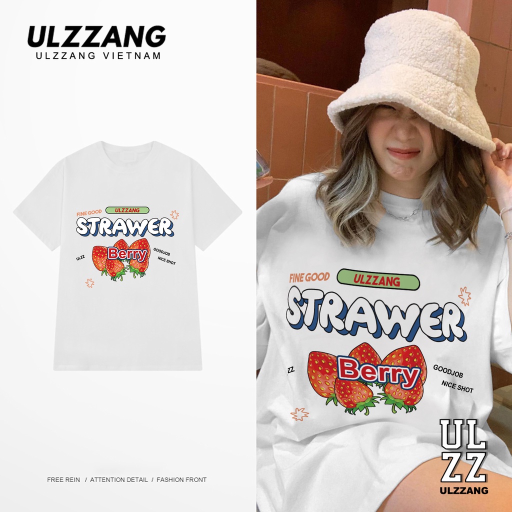 Áo thun nữ tay lỡ ULZZ ulzzang form dáng rộng strawberry cotton premium