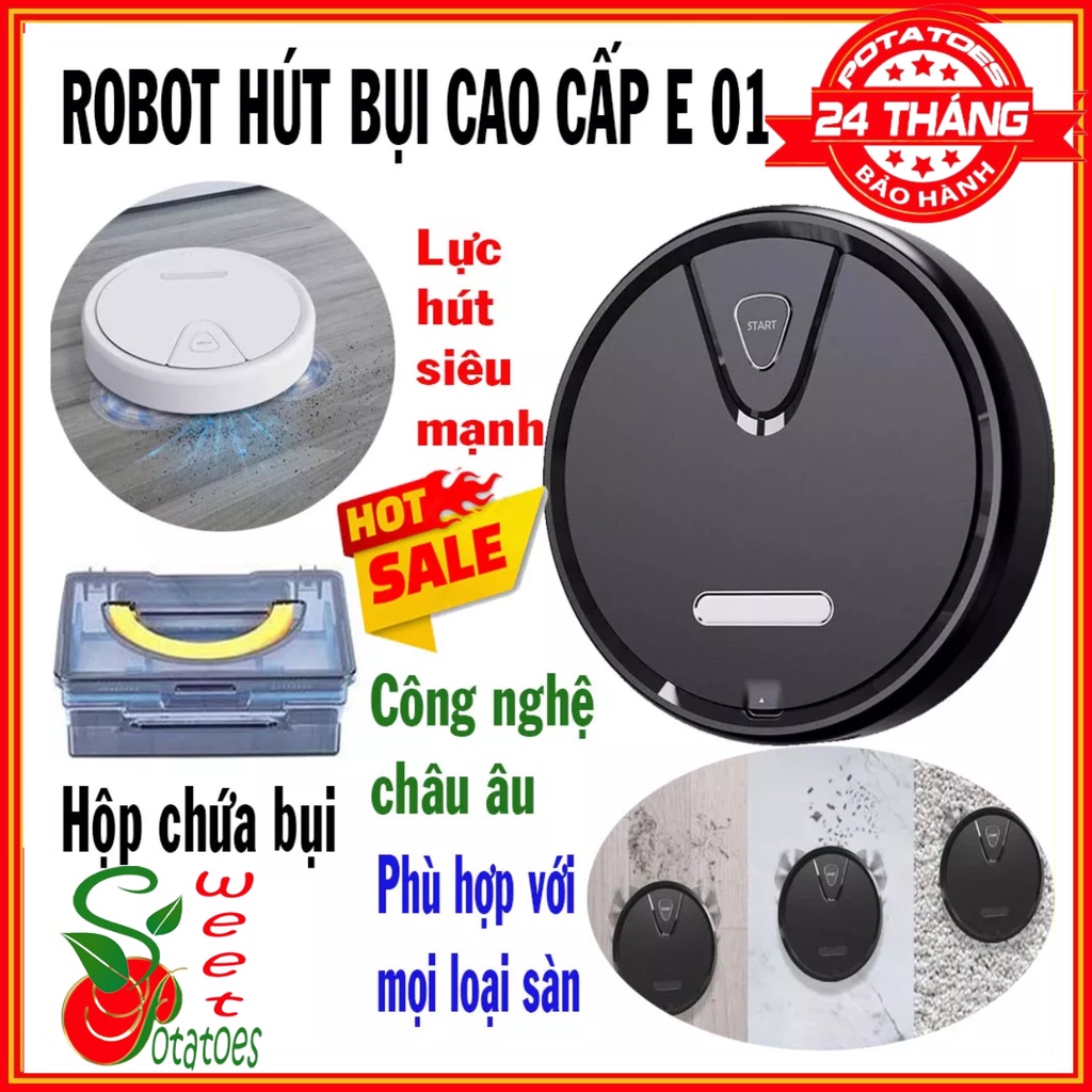 Robot hút bụi lau nhà cao cấp E01,máy lau nhà tự động, thiết kế nhỏ gọn, dễ sử dụng, lực hút mạnh, cảm biến chống va đập