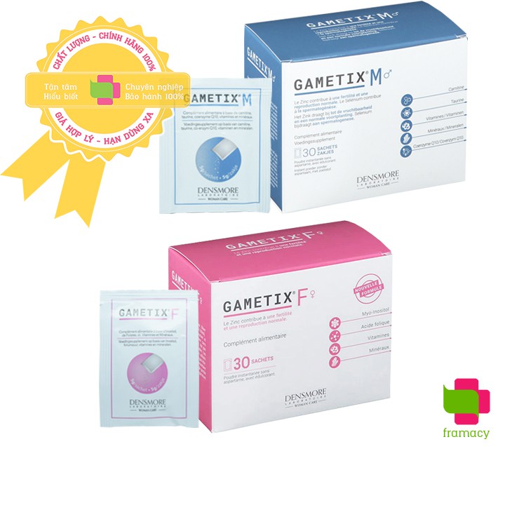 Thực phẩm hỗ trợ sinh sản Densmore Gametix M/F, Pháp (30 gói) tăng khả năng thụ thai cho nam/nữ từ 18 tuổi