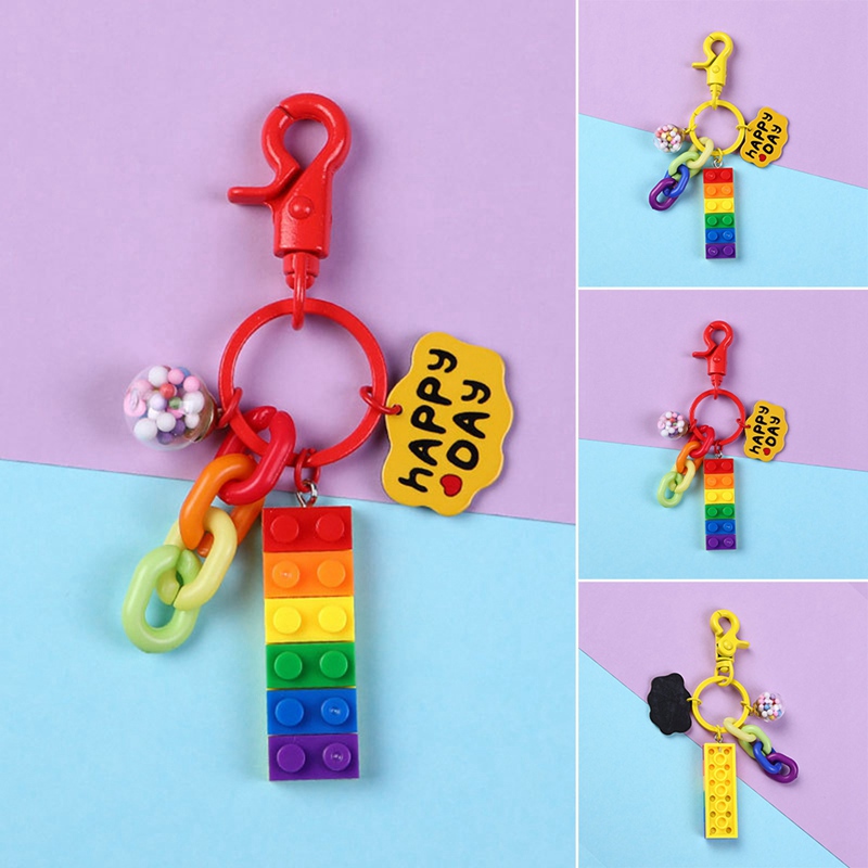 Móc Khóa Mặt Hình Khối Lego Cầu Vồng Dễ Thương