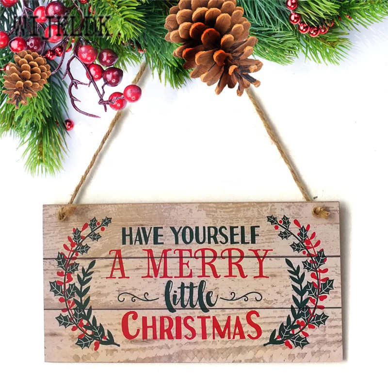 Bảng Gỗ Treo Tường Trang Trí Giáng Sinh In Chữ Merry Christmas