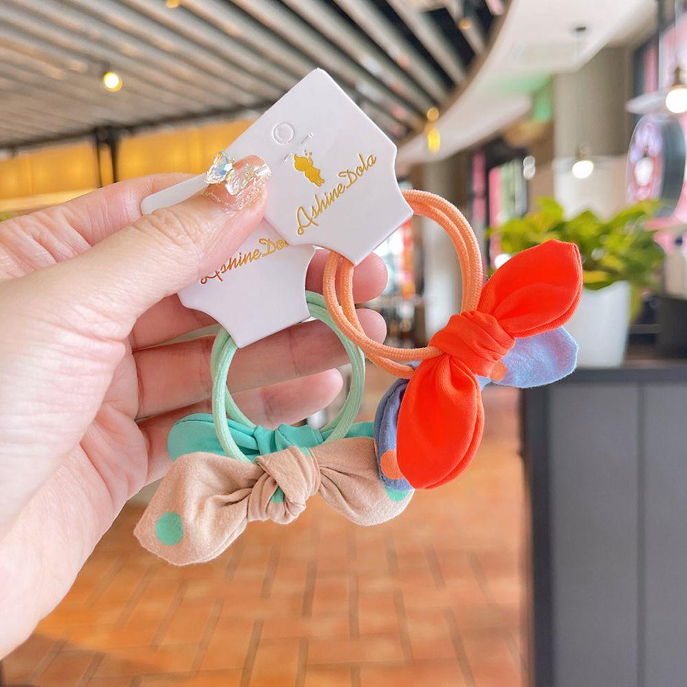 Dây Cột Tóc Tai Thỏ Họa Tiết Chấm Bi / Gấu 3D Dễ Thương Cho Bé Gái