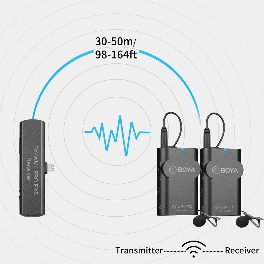 BOYA BY-WM4 Pro K4 - Mic thu âm không dây cổng Lightning dành cho Thiết bị iOS thu cho 2 người