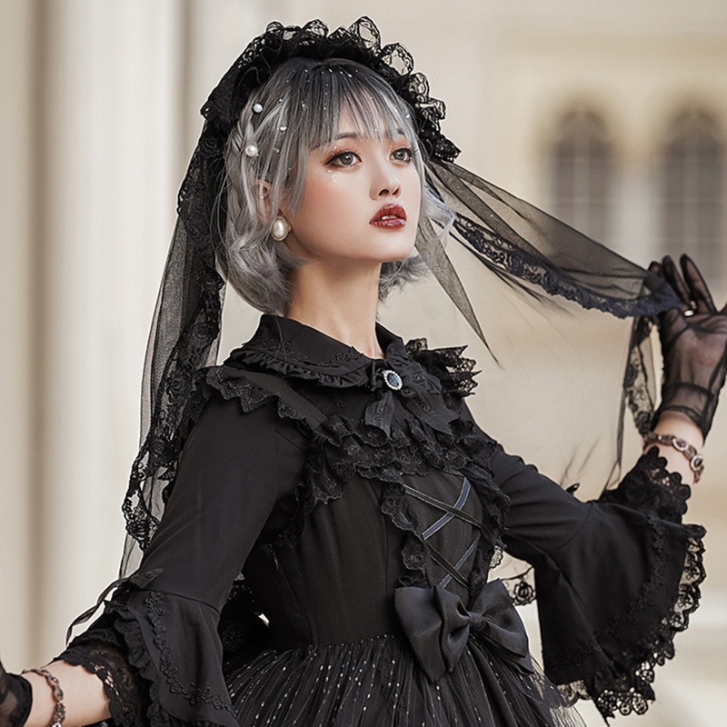 Mạng Che Mặt Màu Trắng Đen Phong Cách Lolita Cổ Điển