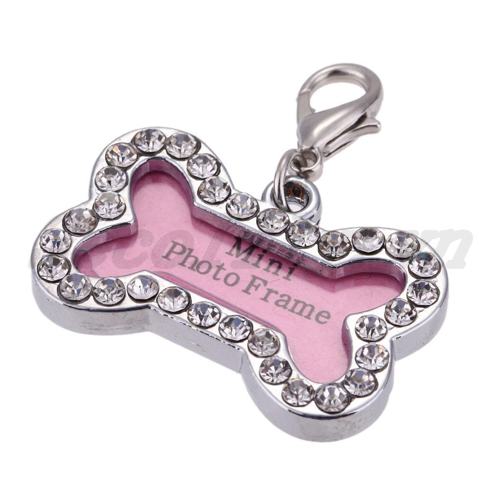 Pet Cat Dog ID Tags Customized Personalized Bone Shaped Alloy Crystal Tag