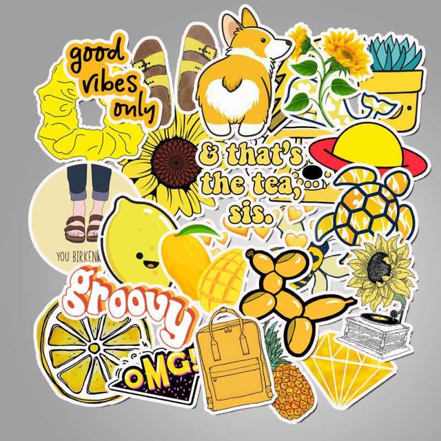 Set 30-50 sticker màu vàng ép lụa / hình dán chủ đề màu vàng nhiều mẫu