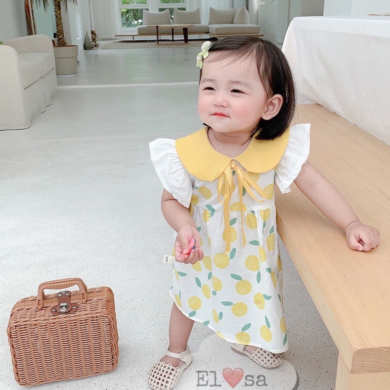 [VÁY BÉ GÁI] Váy cánh tiên quả chanh cổ sen cho bé gái