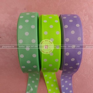 [Cuộn 3 mét] Ruy băng gân 2,5cm chấm bi – RB08