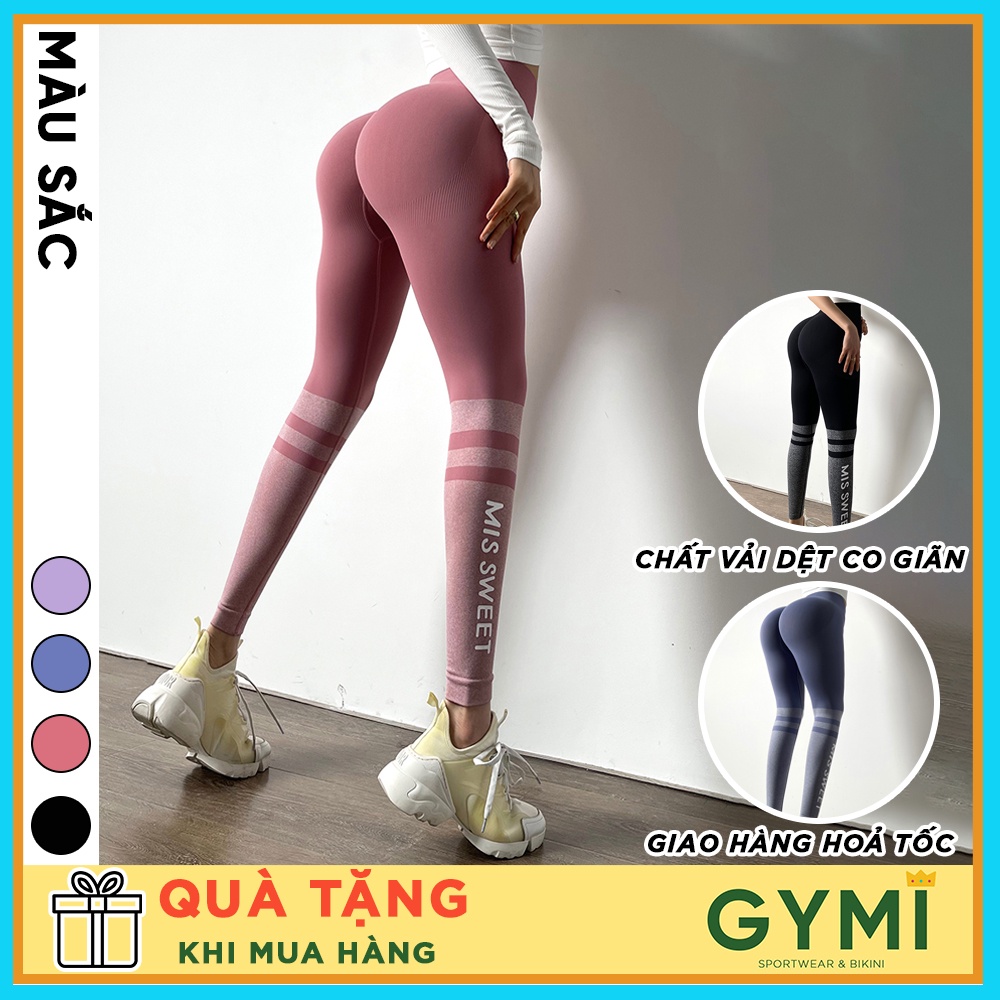 Quần tập gym yoga nữ chun mông GYMI QD38 dáng legging thể thao chất dệt cao cấp co giãn thấm mồ hôi