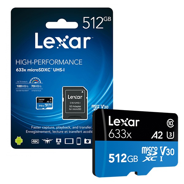 Thẻ nhớ 512GB Lexar 633x micro SDXC UHS-l V30 -100MB/s / Tặng kèm áo thẻ