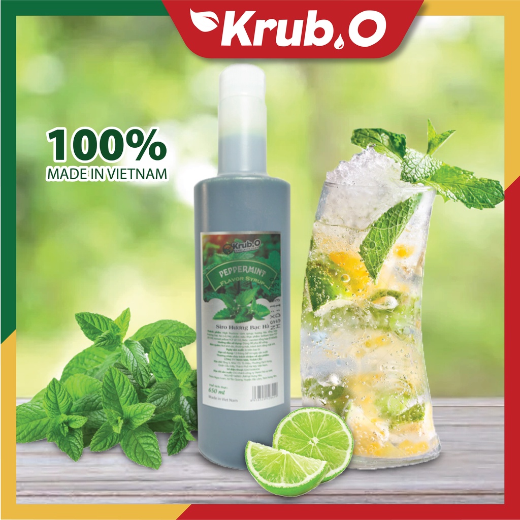 Siro bạc hà Krub.O nguyên liệu pha chế trà sữa đồ uống trà hoa quả cà phê chai 650ml