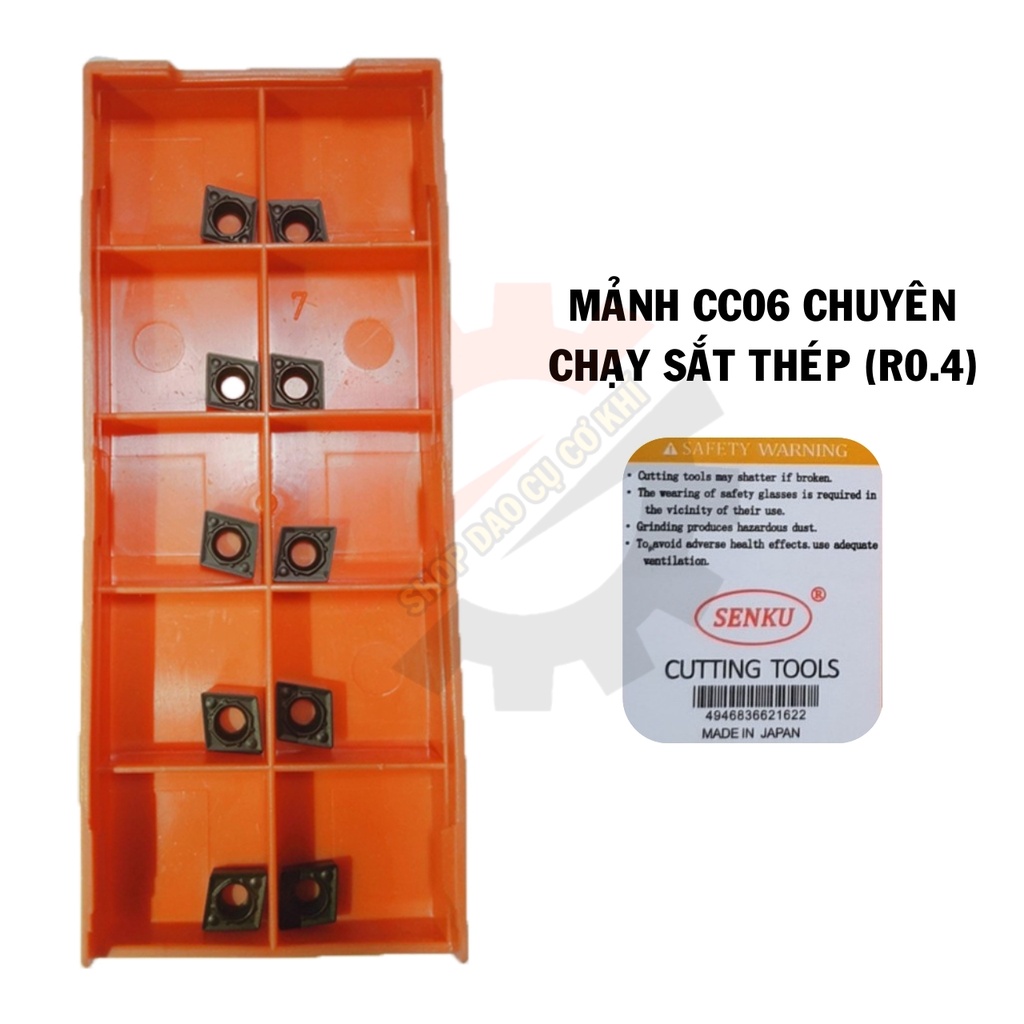 Mảnh chíp tiện CC06/CCMT06 góc mũi R0.4 cao cấp Nhật Bản chạy thép, chạy inox, chạy nhôm