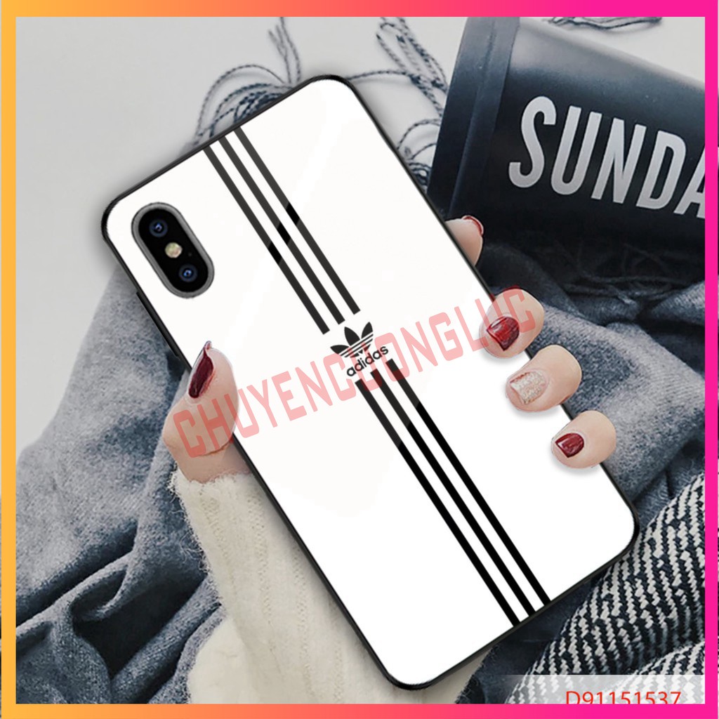 [HOT] ỐP LƯNG TRÁNG GƯƠNG KÍNH CƯỜNG LỰC IPHONE, SAMSUNG NHIỀU ADIDAS NỀN TRẮNG SỌC ĐEN
