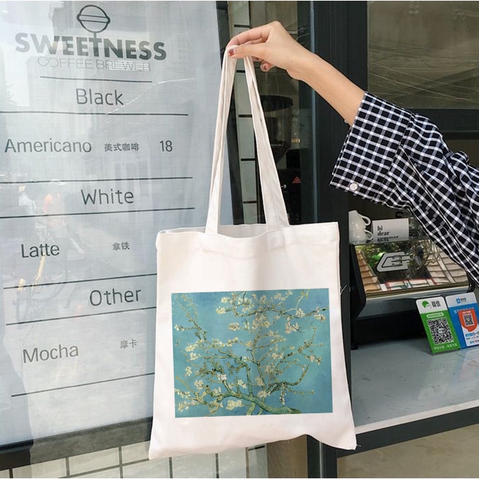 Túi mua sắm canvas sức chứa lớn hình tranh Van Gogh phong cách Ulzzang Harajuku