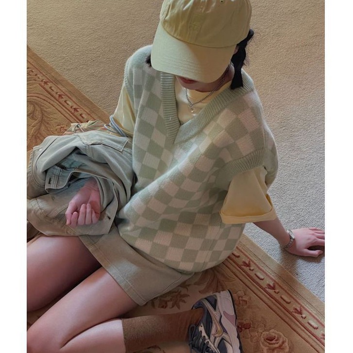 Áo khoác len không tay dáng rộng họa tiết kẻ sọc thời trang cho nữ | BigBuy360 - bigbuy360.vn