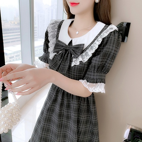 Đầm Tay Phồng Họa Tiết Sọc Caro Thiết Kế Mới Thời Trang Mùa Hè Theo Phong Cách Hàn Quốc Cho Nữ