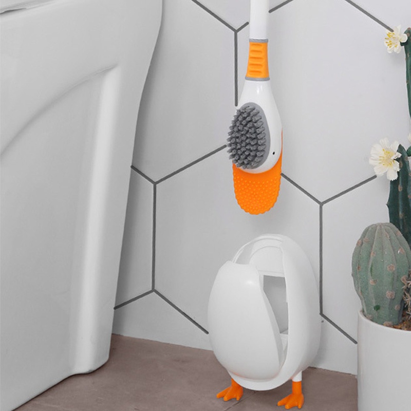 Bàn Chải Vệ Sinh Toilet Cán Dài Bằng Silicon Mềm Kèm Giá Đỡ Tiện Lợi