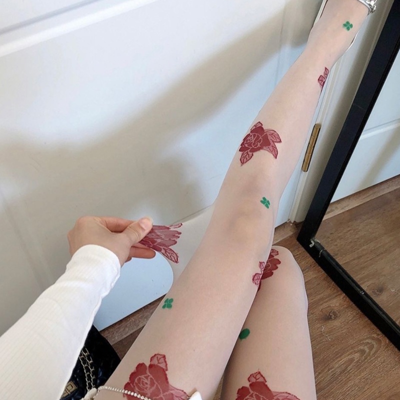Quần Tất Mỏng Xuyên Thấu In Họa Tiết Hoa Hồng Đỏ Phong Cách Lolita Pháp Thời Trang Mùa Hè Cho Nữ