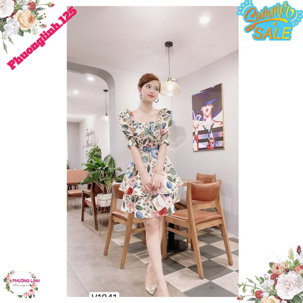 VÁY HOA CỔ VUÔNG XẾP LY NGỰC CHO NỮ | BigBuy360 - bigbuy360.vn