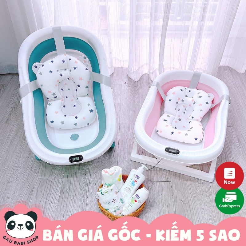 Thau tắm/Chậu tắm gấp gọn size lớn có nhiệt kế tiện dụng kèm phao cho bé yêu 9BABY